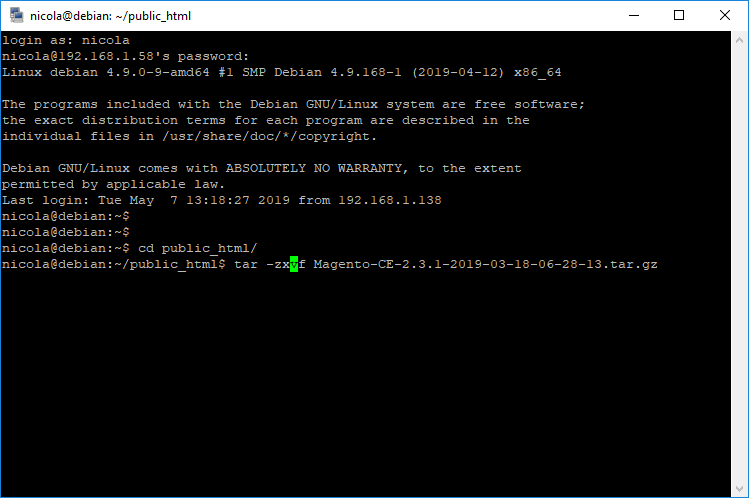 SSH - Estrazione file tar.gz