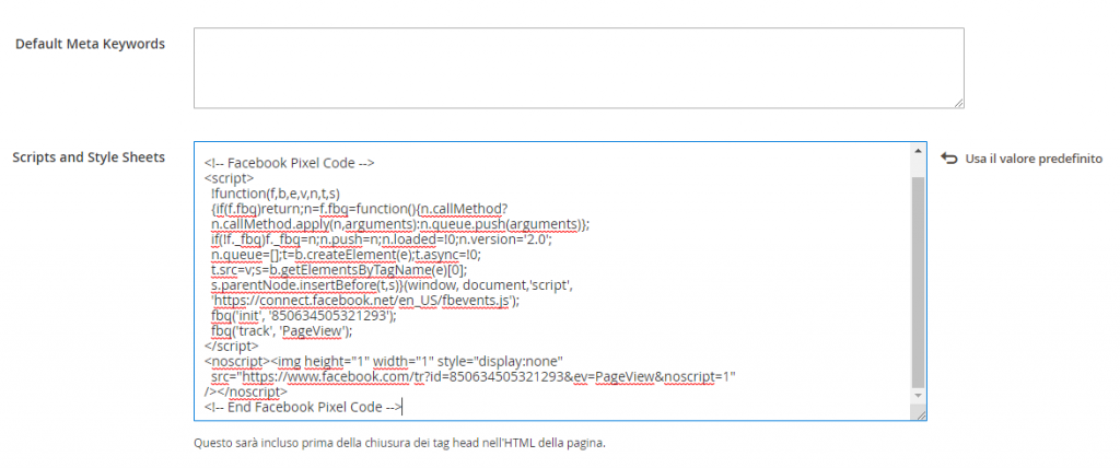 Magento 2 - copia Pixel di Facebook